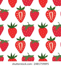 Patrón sin fisuras de hermosas fresas dibujadas a mano sobre fondo transparente - Ilustración vectorial