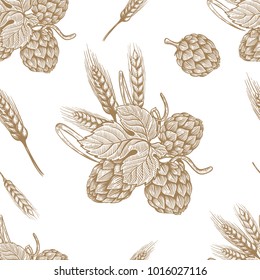 Seamless pattern with hand drawn beer hop. Design element for poster, card, banner, flyer. Vector illustration