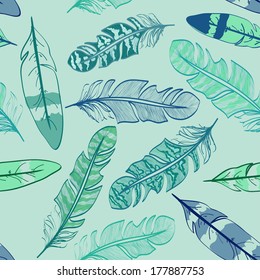 Seamless pattern of hand drawn bird feathers 