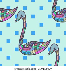 Seamless pattern with  hand drawn bird in zentangl style. For wallpaper, background, textile,fabric. Print .