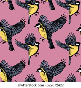 Seamless pattern with hand drawn birds 