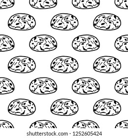 Seamless pattern hand drawn biscuit doodle. Sketch style icon. Decoration element. Isolated on white background. Flat design. Vector illustration.