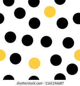 Seamless pattern with hand drawn black polka dots on texture background.