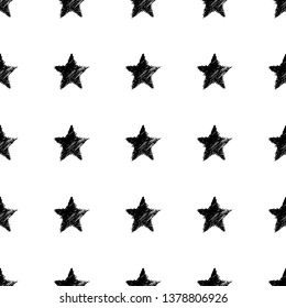 Seamless Pattern with hand drawn black Stars. Abstract grunge texture. Vector illustration