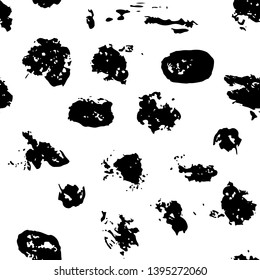 Seamless pattern with hand drawn black dots on white background. Polka texture. Vector illustration.