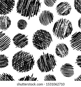 Patrón sin fisuras con frotis de garabato de círculo negro dibujado a mano. Abstractas textura grunge. Ilustración vectorial