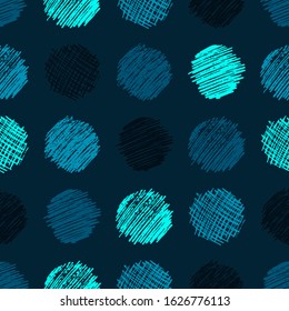 Seamless pattern with hand drawn black circle scribble smear. Abstract grunge texture. Vector illustration