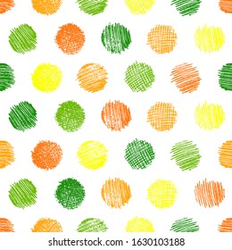 Seamless pattern with hand drawn black circle scribble smear. Abstract grunge texture. Vector illustration