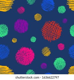 Seamless pattern with hand drawn black circle scribble smear. Abstract grunge texture. Vector illustration