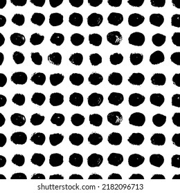 Seamless pattern with hand drawn black circles. Symmetric ornament. Vector textured hand drawn pattern. Abstract background with brush strokes.  Ornament for wrapping paper.