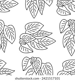 Seamless pattern with hand drawn black and white leaves. Botanical monochrome wallpaper