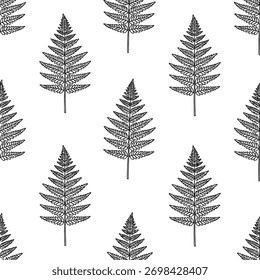 Modelo inconsútil de los árboles de pino blanco y negro dibujados a mano en un fondo blanco