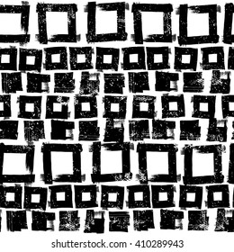 seamless pattern with hand drawn black squares on a white background, black and white texture