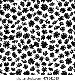Seamless pattern with hand drawn black flowers. Ink illustration. Botanical pattern for wrapping paper and for your design. 