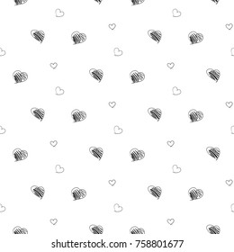 Seamless pattern with hand drawn black hearts on white background
