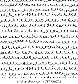 Seamless pattern. Hand drawn black scribble waves on white background. Can be uset for textile, wallpapers, prints and web design