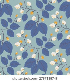 Seamless pattern with hand drawn blackberry twigs