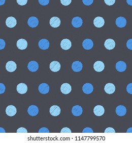 Seamless pattern with hand drawn blue circles on dark background, vector eps10 illustration