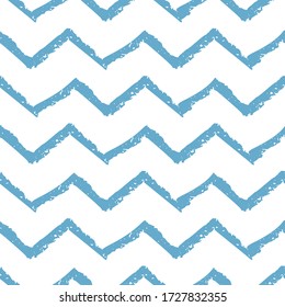 Seamless pattern with hand drawn blue wave markers stripes isolated on white background. Minimalistic design. Vector illustration.