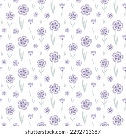 Seamless pattern of hand drawn blue carnations, wild flowers on isolated background. Design for springtime, mother’s day, scrapbooking, nursery decor, home decor, paper crafts, invitation design. 