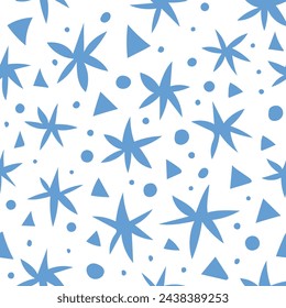 Seamless pattern with hand drawn blue stars. Stars backdrop