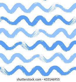 Seamless pattern with hand drawn blue waves. Abstract background with wavy brush strokes. Print for t-shirts.