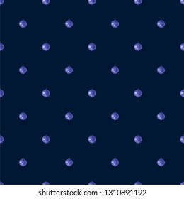 Nahtloses Muster mit handgezeichneten Blaubeeren auf dunkelblauem Hintergrund. Ornament im Polka-Dot-Stil. Vektorgrafik