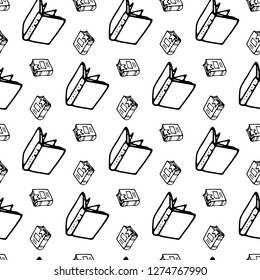 Seamless pattern Hand drawn book doodle. Sketch Back to school, icon. Decoration element. Isolated on white background. Vector illustration.