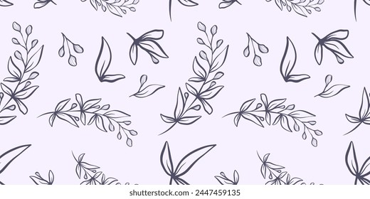 Patrón sin costuras con Elementos botánicos y florales dibujados a mano para Fondo de pantalla, papel de embalaje, productos textiles, impresión, Sitios web, fondo, redes sociales, blog, presentación y tarjetas de felicitación.