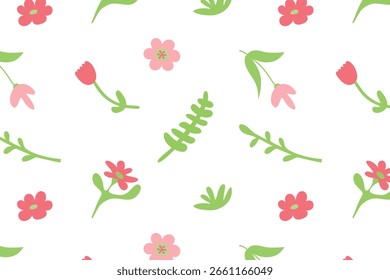 Padrão contínuo com elementos botânicos desenhados à mão. Fundo floral. Ilustração vetorial.