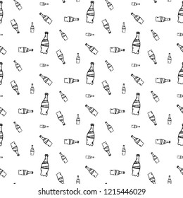 Seamless pattern hand drawn bottles. Doodle black sketch. Sign symbol. Decoration element. Isolated on white background. Flat design. Vector illustration.