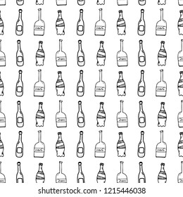 Seamless pattern hand drawn bottles. Doodle black sketch. Sign symbol. Decoration element. Isolated on white background. Flat design. Vector illustration.