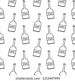 Seamless pattern hand drawn bottles. Doodle black sketch. Sign symbol. Decoration element. Isolated on white background. Flat design. Vector illustration.