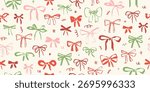 Seamless pattern with hand drawn bows. Cute hand painted bow. Endless repeat wallpaper, background.