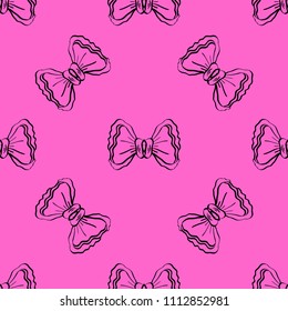 Seamless pattern with hand drawn bows. Abstract background. Can be used for textile and coth design, wrapping paper, poster, banner, web. Vector illustration.