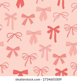 Seamless pattern of hand drawn bows on pink background. Template for greeting card, invitation, poster, banner, wrapping paper. Vector illustration