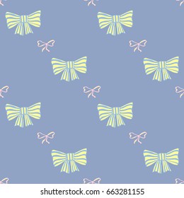 Seamless pattern with hand drawn bows on blue background. Doodle vector. Fahion textile print