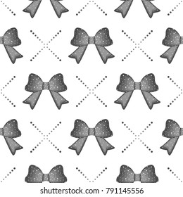 Seamless pattern with hand- drawn bows. Vector Illustration