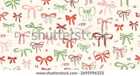 Seamless pattern with hand drawn bows. Cute hand painted bow. Endless repeat wallpaper, background.