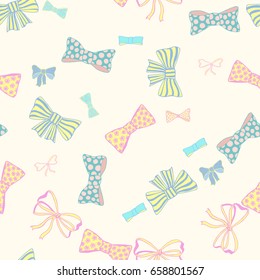 Seamless pattern with hand drawn bow-tie. Doodles vector fashion illustration.