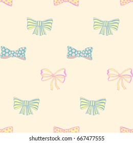 Seamless pattern with hand drawn bow-tie. Doodles vector illustration.