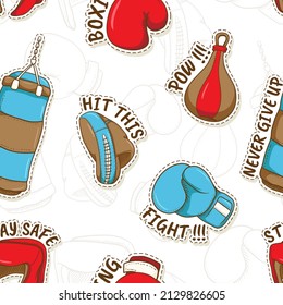Seamless Pattern of Hand drawn Boxing Equipment Stickers