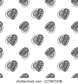 Seamless pattern Hand drawn brake disk doodle. Sketch style icon. Decoration element. Isolated on white background. Flat design. Vector illustration.