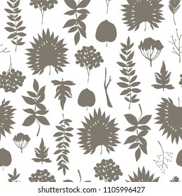 Seamless pattern with hand drawn branches. Forest background.