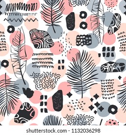 Seamless pattern with hand drawn branches. Eco background.