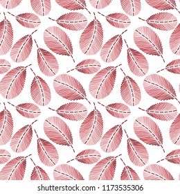 Seamless pattern with hand drawn branches. Cute decoration for home decor. Embroidery stitches imitation.