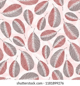 Seamless pattern with hand drawn branches. Cute decoration for home decor. Embroidery stitches imitation.