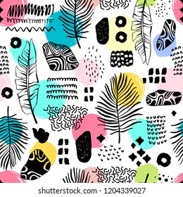 Seamless pattern with hand drawn branches. Eco background.