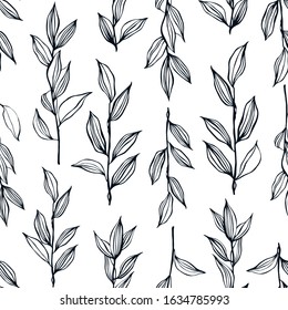 Seamless pattern with hand drawn branches.