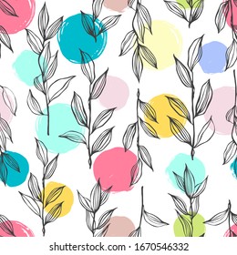 Seamless pattern with hand drawn branches.